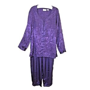 Vtg Victoria's Secret Satin Jacquard Asian Pajama Lounge Set Purple Size Large